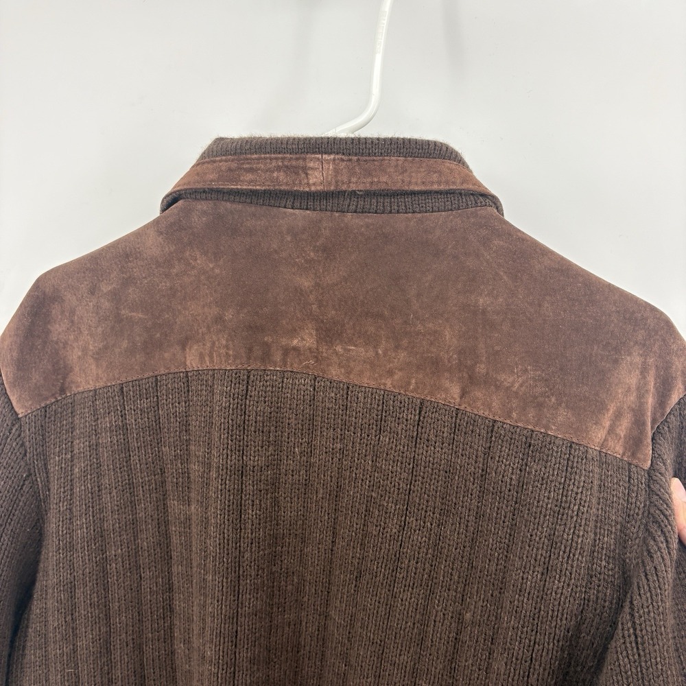 80s Cactus Mens XL Suede Leather Cable Knit Jacket Brown Full Zip Italy Style - Picture 13 of 14